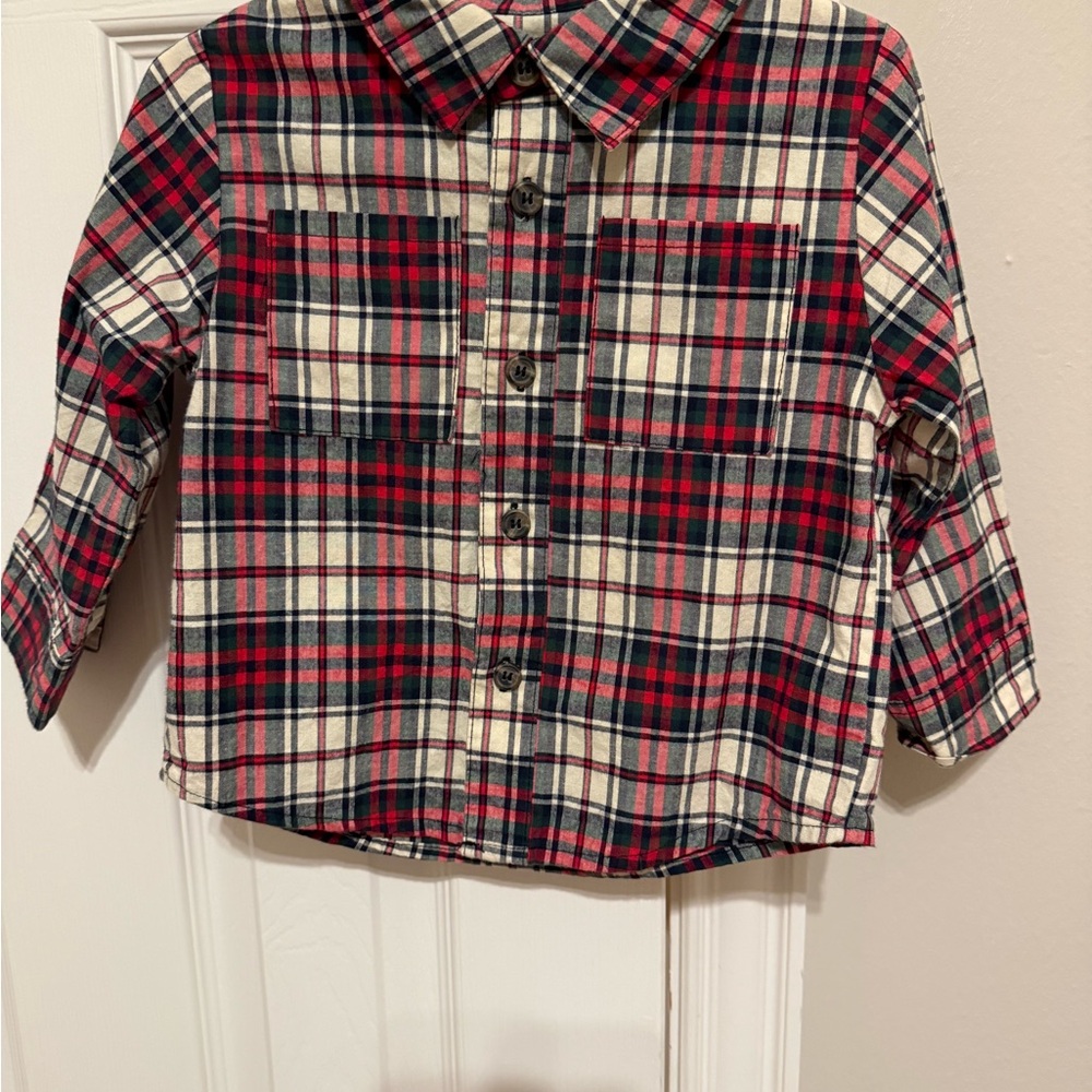 Pink Chicken Red and Black Plaid Button Down Shirt